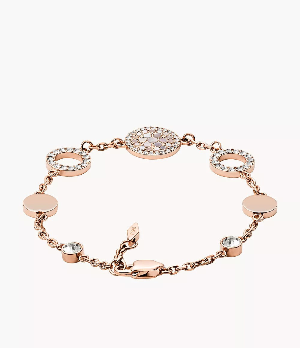 Disc Station Bracelet - Rose Gold-Tone Stainless Steel with Crystals