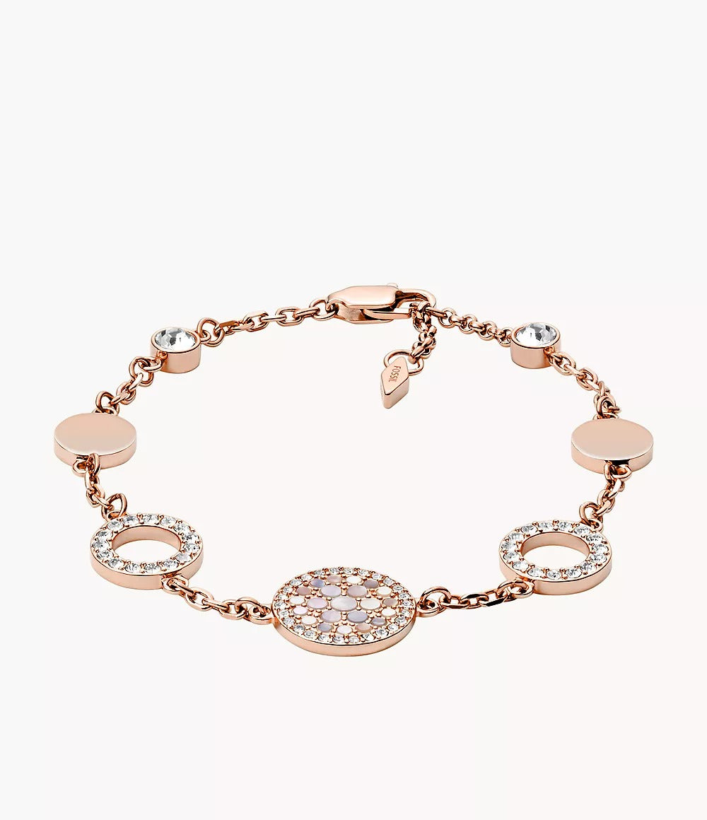 Disc Station Bracelet - Rose Gold-Tone Stainless Steel with Crystals