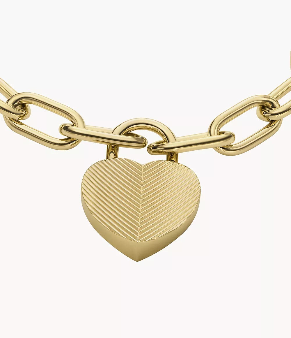 Heart Gold-Tone Stainless Steel Station Bracelet