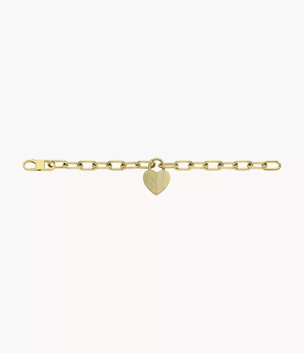 Heart Gold-Tone Stainless Steel Station Bracelet